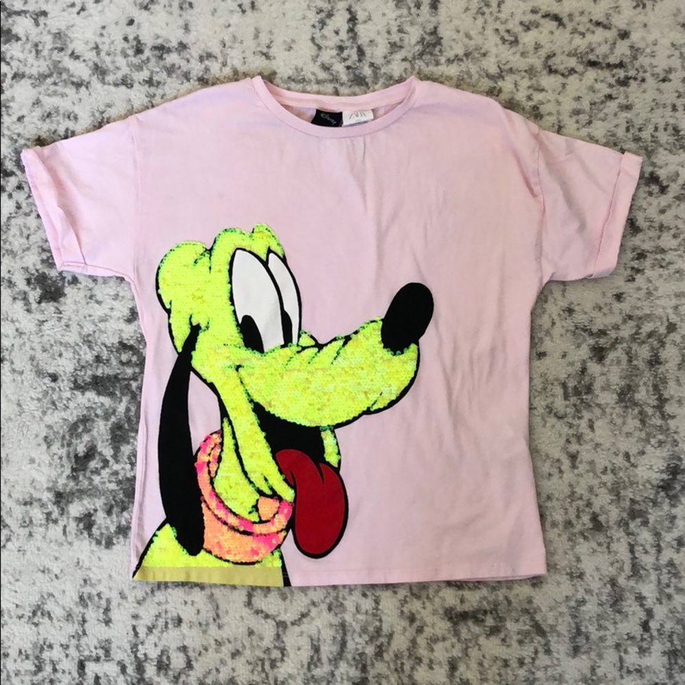 Zara Disney Pluto sequin Shirt - size 9